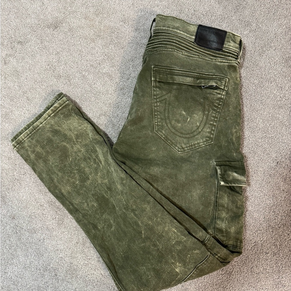 True Religion Green Slim Jeans with Vintage Wash